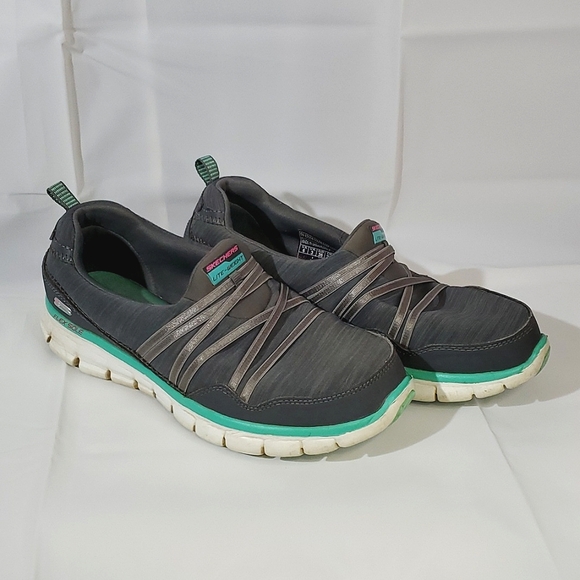 Sketchers Synergy Scene Stealer Grey/Aqua Memory Foam Sneakers - Size 6 - Picture 3 of 7